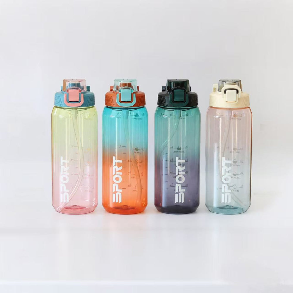 Custom large capacity water bottle, high-temperature resistant plastic cup, sports & fitness straw cup, men's outdoor portable water bottle flask