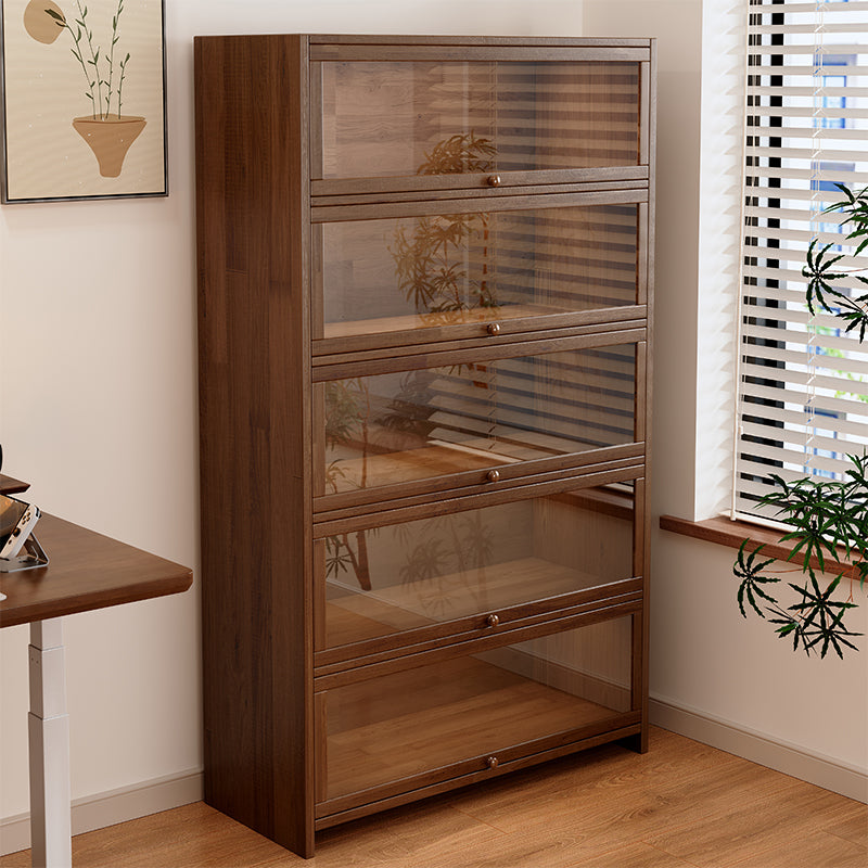 Solid wood dust-proof bookcase integrated against the wall Walnut color storage cabinet Locker Floor storage cabinet Household bookshelf