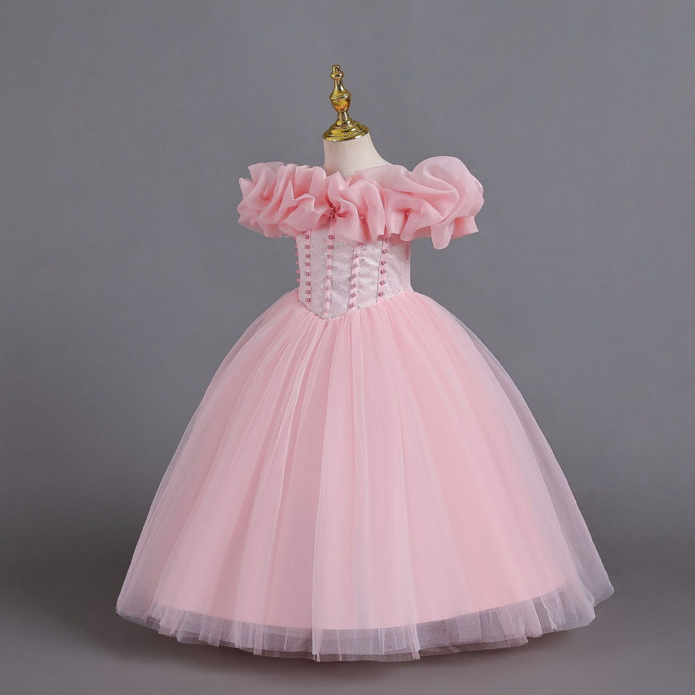Export ready-made one shoulder kids dress strap princess dress female flower girl christmas dress kids dress