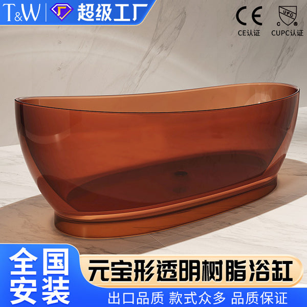 TW Travel Transparent Resin Bathtub Colored Crystal Glass Household Thick Edge Oval Ingot Double Bathtub