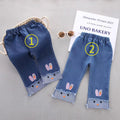 New spring embroidered kids' pants: korean style casual versatile girls' straight-leg jeans, baby wide-leg fashion trousers