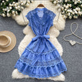 European and american light luxury sleeveless midi dress for women - summer mesh hollow-out crochet lace-up waist - sophisticated mid-length dress