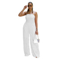 C7465 cross-border   fashion women's solid color loose casual wavy pattern jumpsuit new