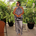 European and american cross-border women's fashion:  summer new collection - stylish and elegant striped sleeveless halter top with high-waisted pants set