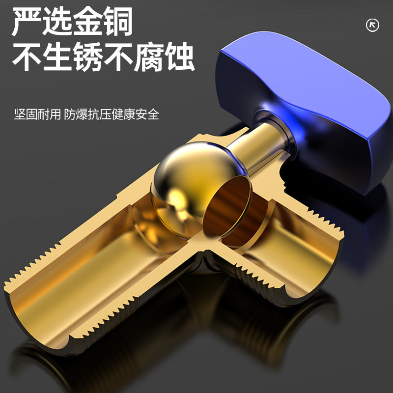 All copper large flow angle valve ball valve full open ball core triangle valve joint toilet water heater 4 points hot and cold water angle valve