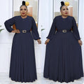 fashionelegantwork clothinghigh waistslimming look african plus size women's clothingloosepure colordress comes with belt