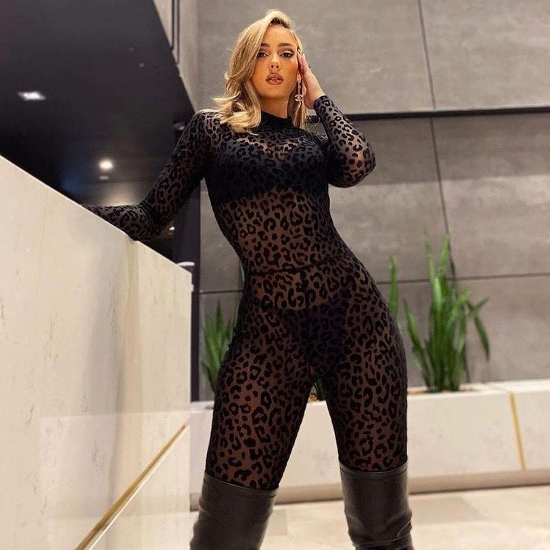 new arrival women's clothing fashion style jumpsuit silmlong sleevessexy flocking see-through slimming look jumpsuit