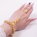 African luxury gold bangle arab fashion floral cuff bangle with ring jewelry set women's ring accessories