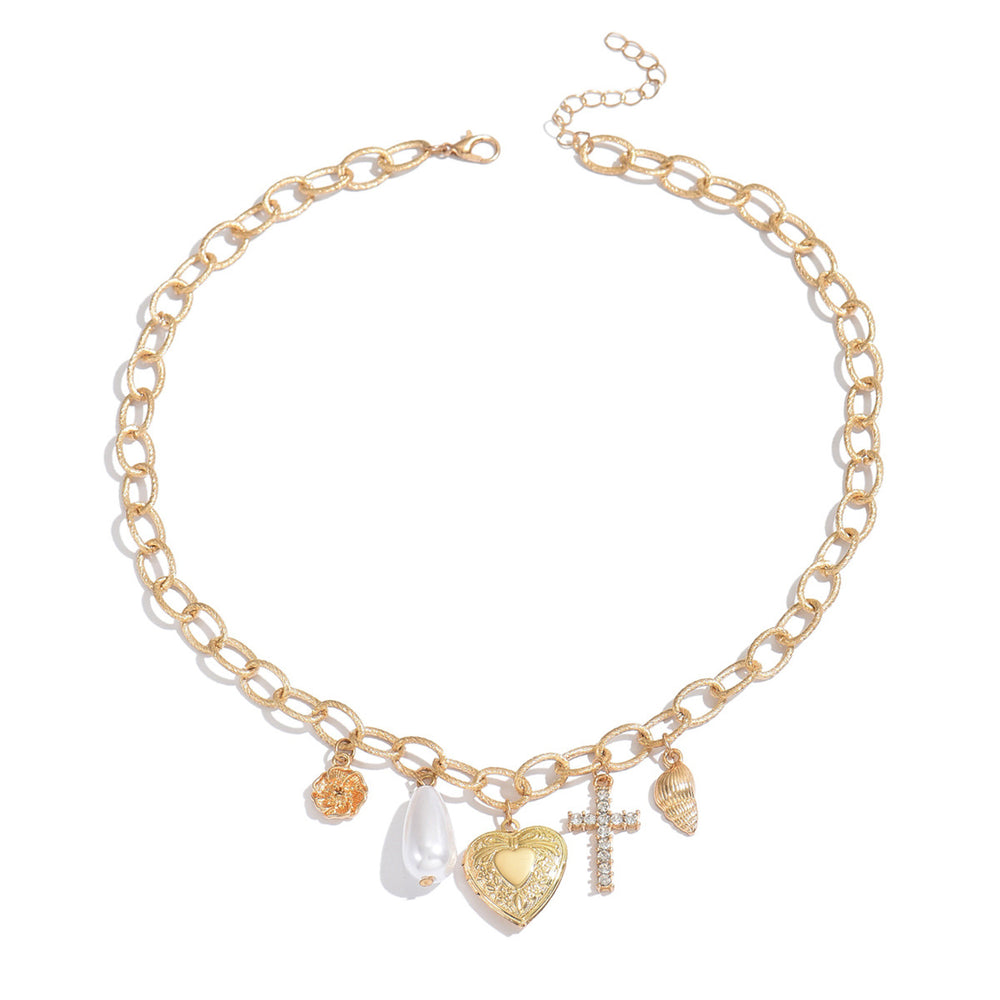 European and american cross-border fashion sweet heart flower pendant necklace - unique, elegant, diamond-studded cross metal necklace