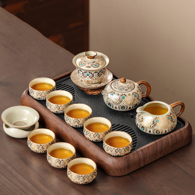 Dunhuang ru kiln tea set suitfor home office kung fu tea setaccessible luxuryhigh-end teapot tea cup cover bowl complete set