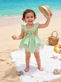 Baby girl cute ocean-themed ruffle plaid patchwork mesh romper dress