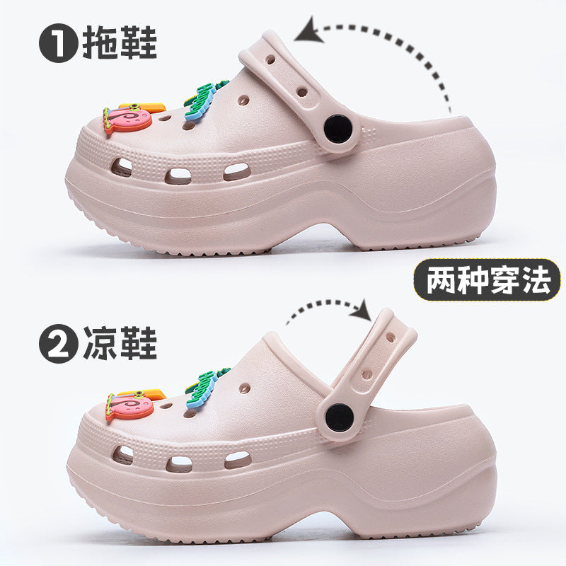Spongebob squarepants thick sole crocs women's summer outwear non-slip heightening fairy style beach two-wear toe-cap half slippers