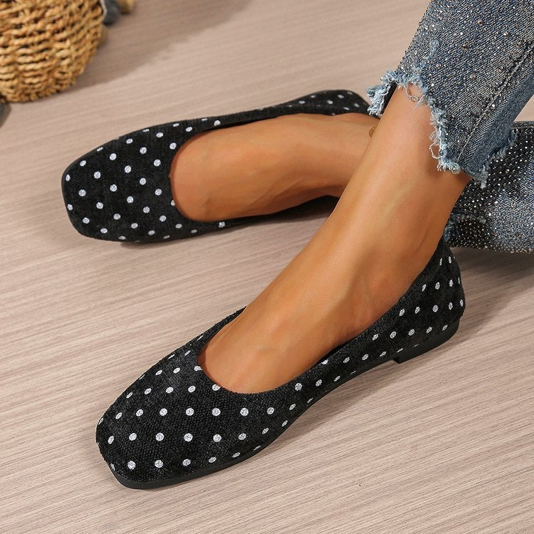summer new french square toe ballet flats polka dot mary janes women's fabric in-stock size 43