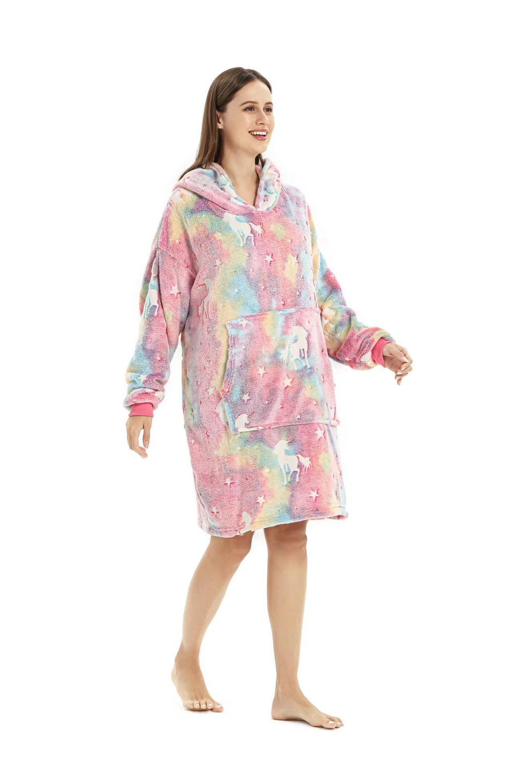 glow-in-the-dark pajamas, lazy person's light-up hooded pajamas, fluorescent robe, double-sided fleece warm loungewear