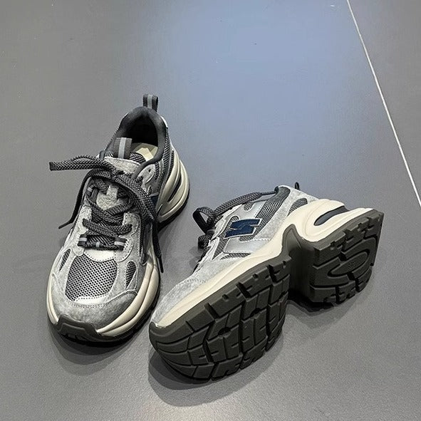 Spring/summer height-increasing chunky sneakers for women, 2026 new trendy street style, thick sole, retro, breathable mesh, lightweight casual athletic shoes