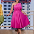 European and american plus size women's fashionable and elegant solid color sexy high waist ruched off-the-shoulder evening gown cross-border dress