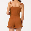 Amazon hot selling women's loungewear set: ribbed knit cami top and shorts with lace trim - new arrival