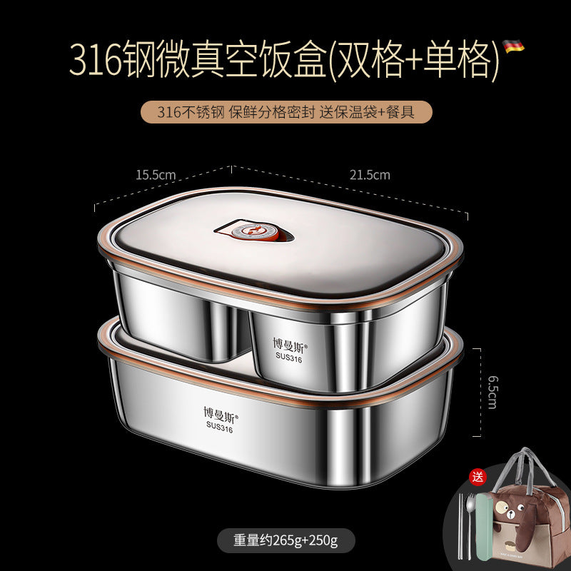 316 stainless steel micro-vacuum crisper lunch box large-capacity office worker bento box student portable lunch box set