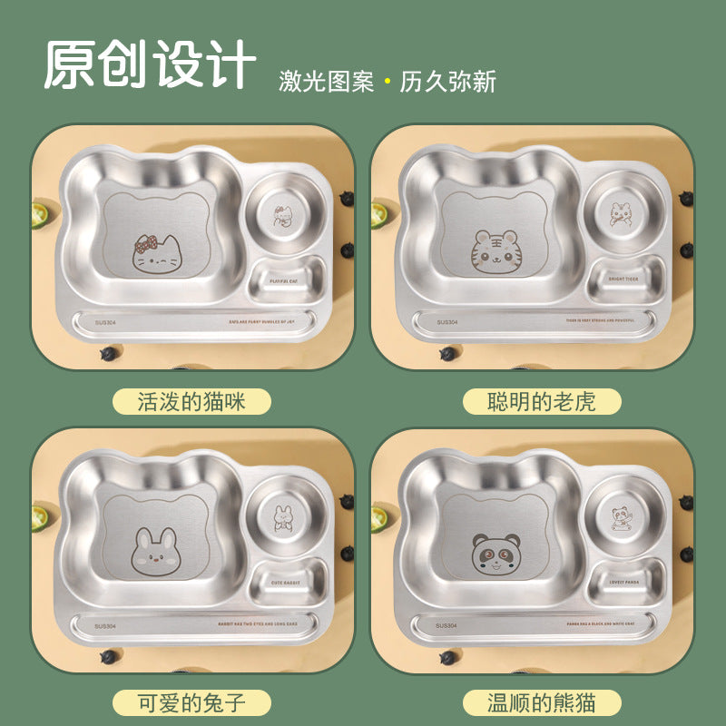 304 stainless steel divided plate for toddlers - perfect for home use, featuring compartments for meals and snacks. ideal for kids' mealtime