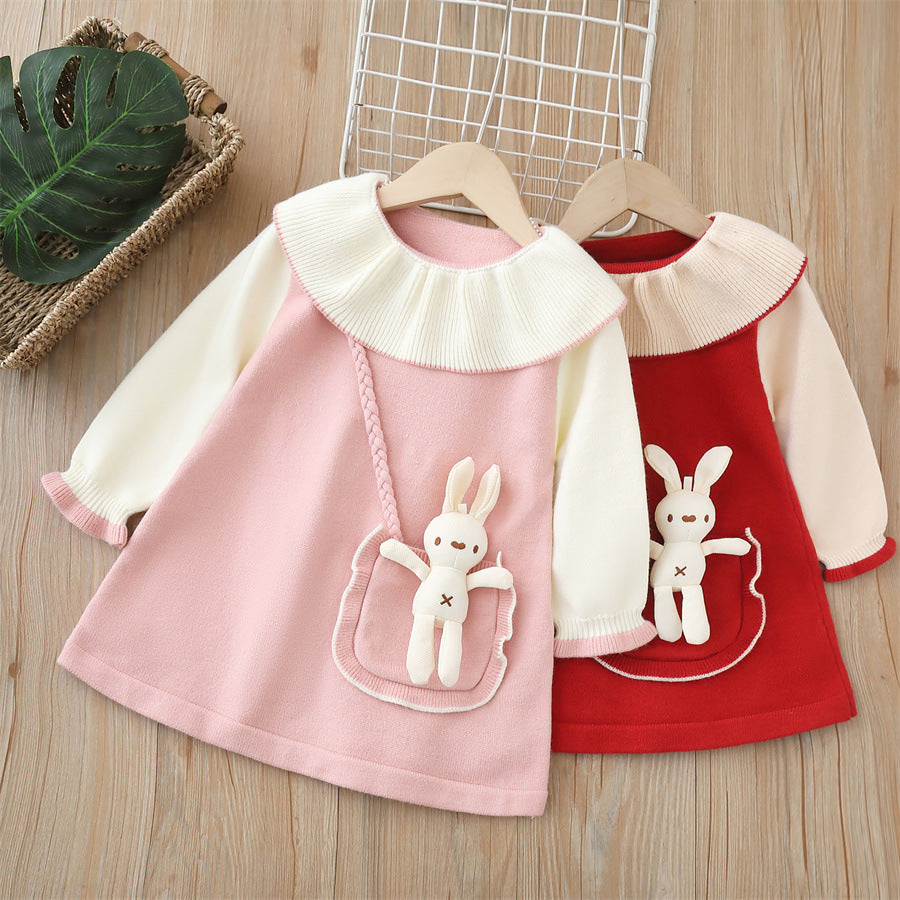 Girls' knit dress -  autumn/winter new collection - backpack style cute dress
