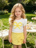 spring/summer new arrival: cross-border girls' flutter sleeve knit top + irregular jacquard skirt-pants two-piece set