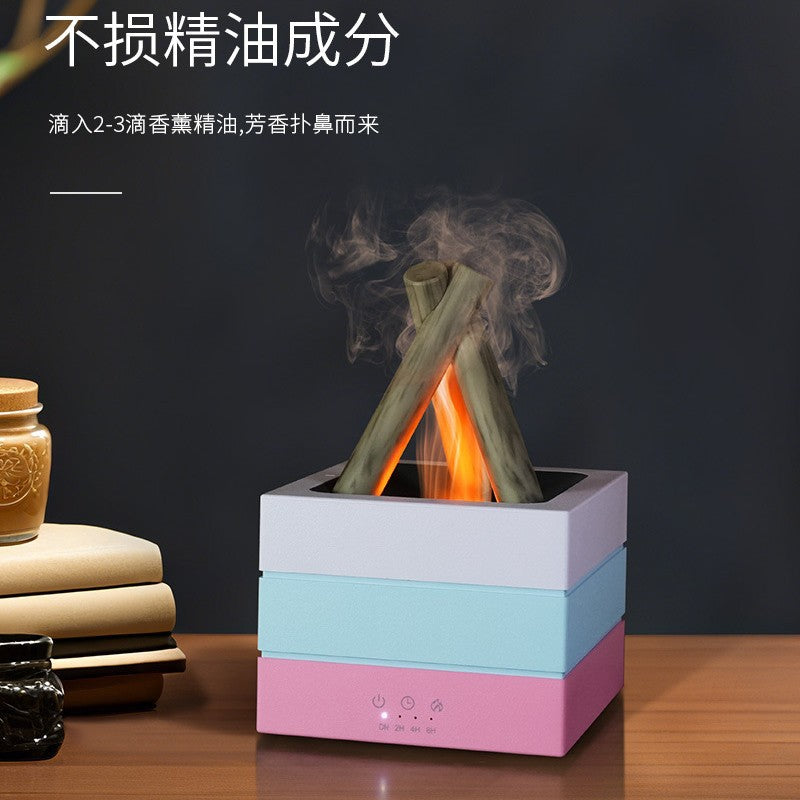 Custom amazon campfire aroma diffuser - desktop fireplace design - creative gift for her - pink, rainbow flame, wood grain humidifier