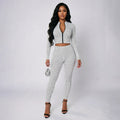 J26st314 cross-border european and american style women's long-sleeve zip-up cardigan top and skinny leggings two-piece set with polka dot print