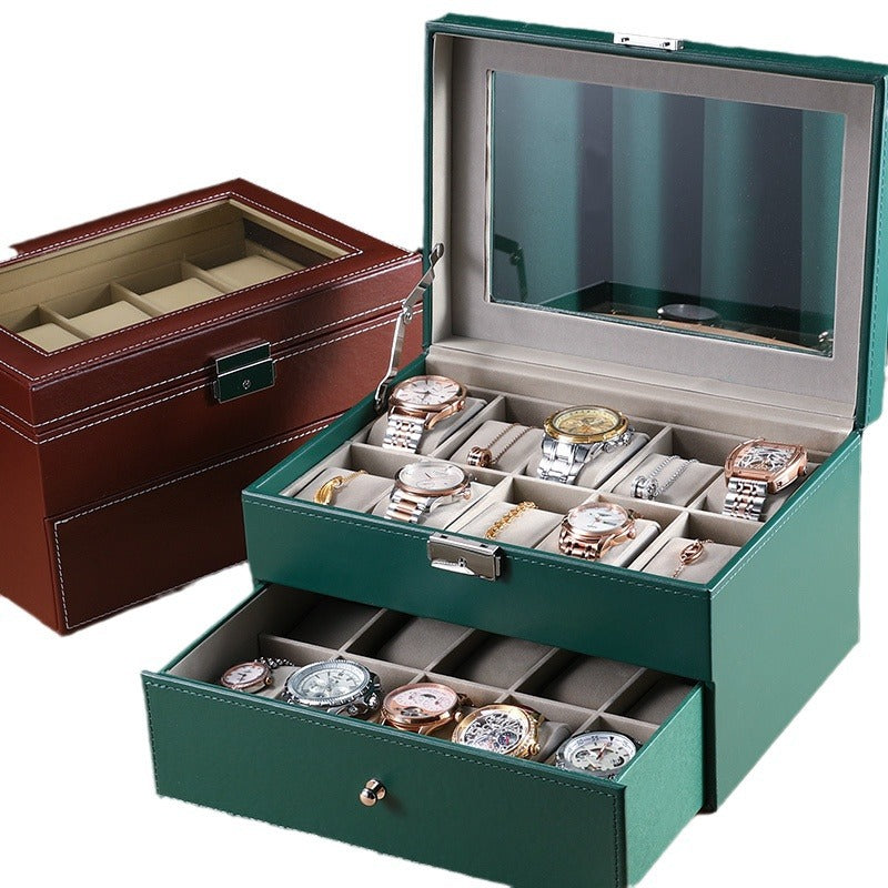 New double-layer 20-digit watch box with sunroof watch jewelry storage box bracelet box large-capacity watch collection box