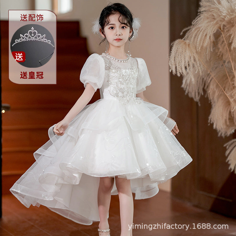 european and american girls' dresses  new sequin runway piano performance dress train children's princess dress high-end
