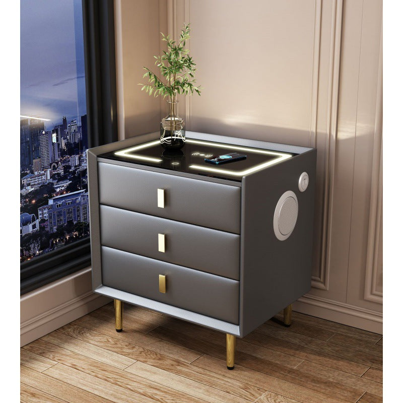 Smart nightstand - modern minimalist, new luxury solid wood bedside table with wireless charging and multiple functions for bedroom