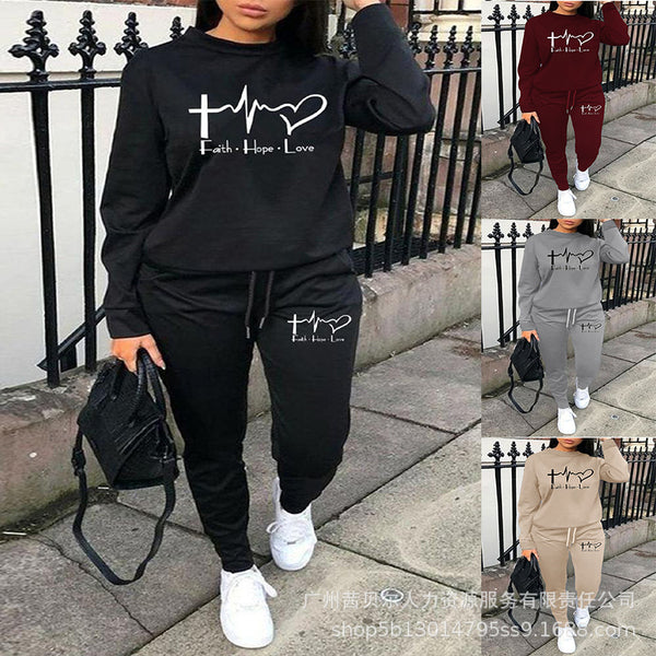 W0568 Cross-border autumn and winter women's clothing new  independent station printed leisure sports suit-APU6845