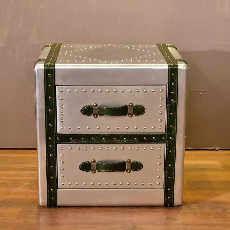 Side table cabinet whiskey cigar bar wine cabinet oil wax leather bedside table metal aviation aluminum leather small apartment movable