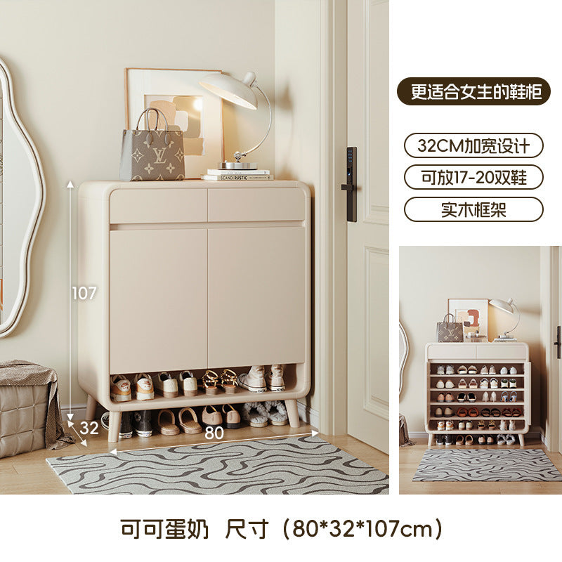 Shoe cabinet household door cream wind 2025 new home storage cabinet integrated against the wall large capacity multi-layer