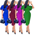 fashion summer african plus sizedress women's elastic ol work clothingelegant round neck short sleeve professional pencil skirt