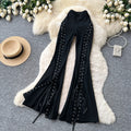 K-style high waisttie backelegant style big bell pants women's spring summer black slimming lookmopcasual pants sense of design