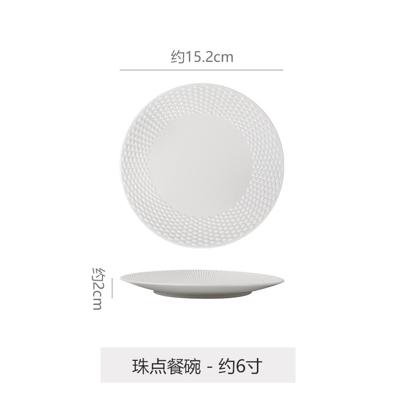 Minimalist pure white polka dot dessert plate - stylish and high-value for restaurants and hotels - western cuisine steak plate