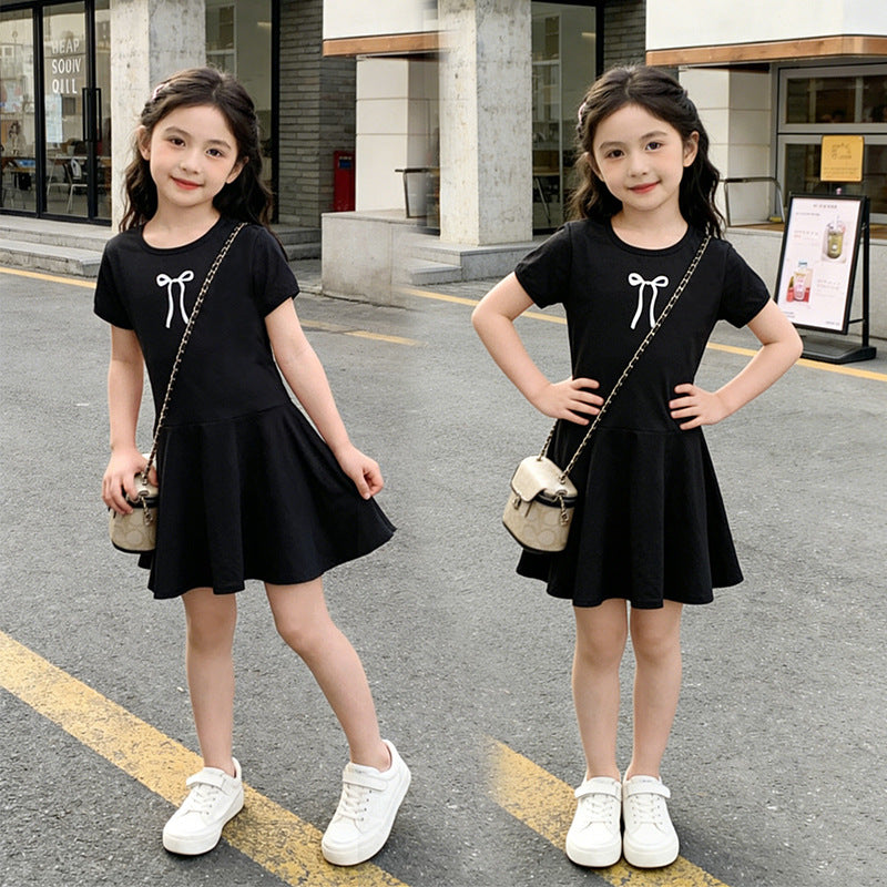 Girls' summer dress - new  collection - elementary school butterfly knot skirt - cute girl's dress - trendy casual style