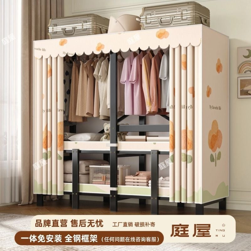 [yiwa] wardrobe for home bedroom installation-free foldable simple cloth wardrobe rental room full steel frame strong and durable clothes
