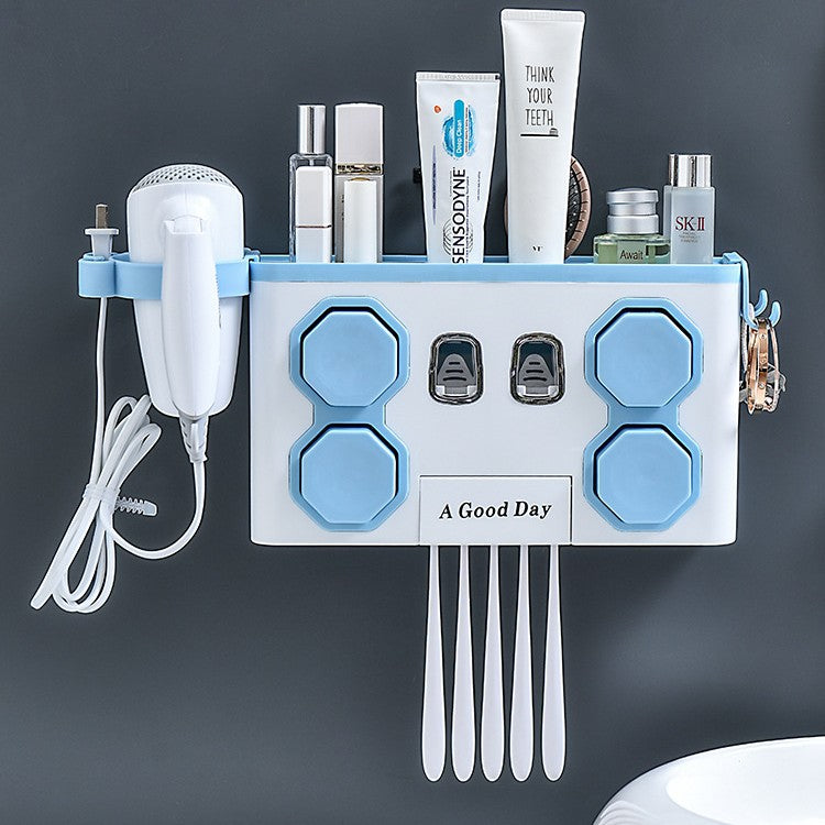 Nordic style multifunctional toothbrush holder set - no drilling required, includes rinse cup, automatic toothpaste dispenser, and toothbrush organizer