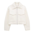 spring/autumn women's designer wool blend jacket: unique streetwear style, relaxed fit, cropped length