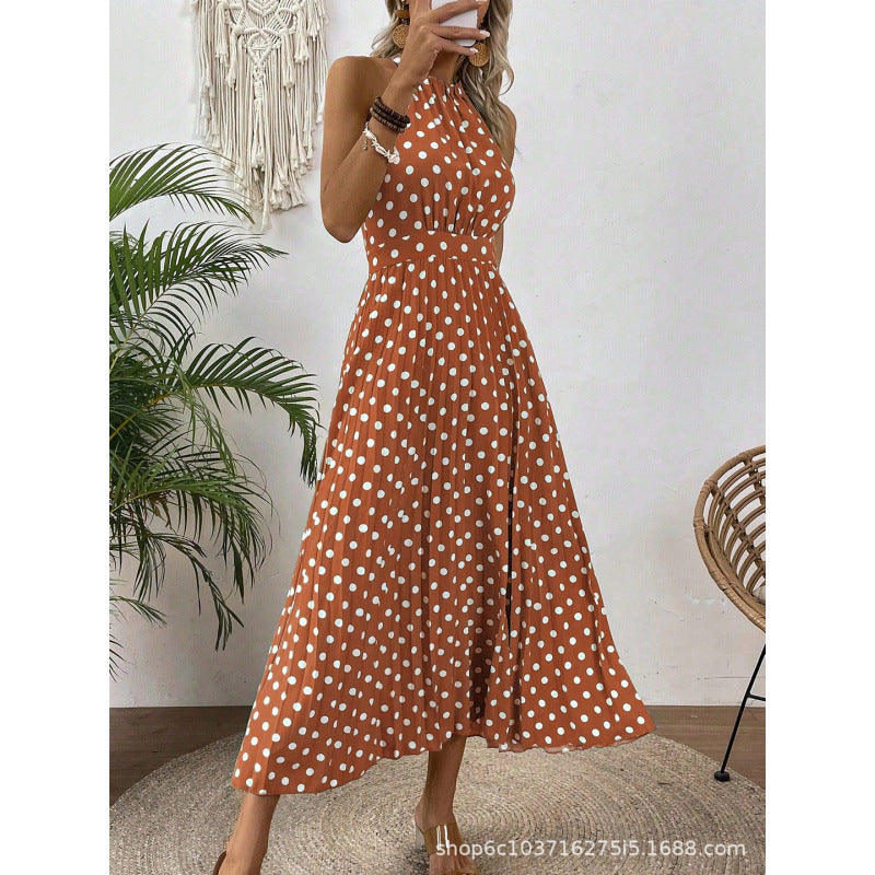 Xibo women's clothing  spring/summer fashion cross-border printed polka dot round neck maxi dress