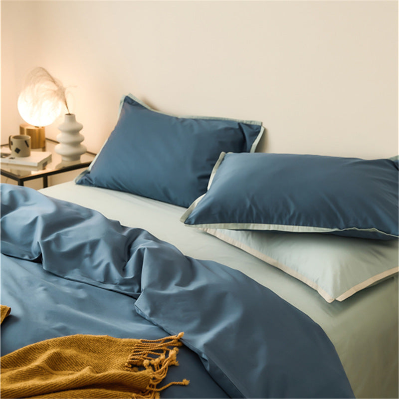Solid color 100 beds four-piece set cotton pure cotton long-staple cotton four seasons simple light luxury quilt cover bed sheet hat wholesale