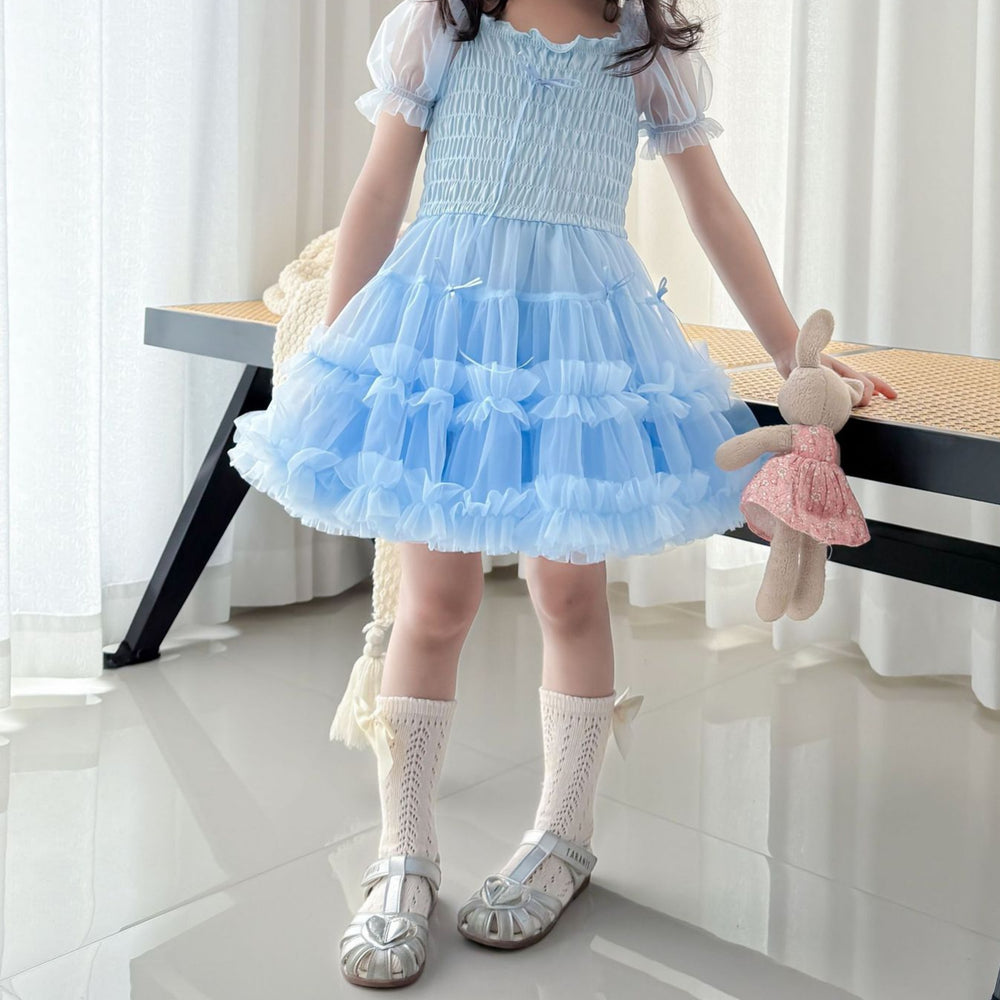 Lingfeng clothing girls' puff sleeve dress -  summer collection - stylish bowknot cake dress for children's day