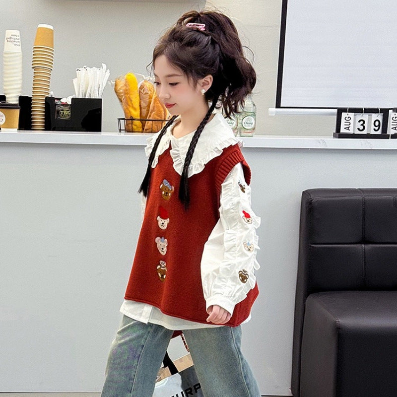 Girls' spring/autumn casual new style base layer top, stylish middle and young children's girl's shirt, kids' spring/autumn korean style fashionable inner layer