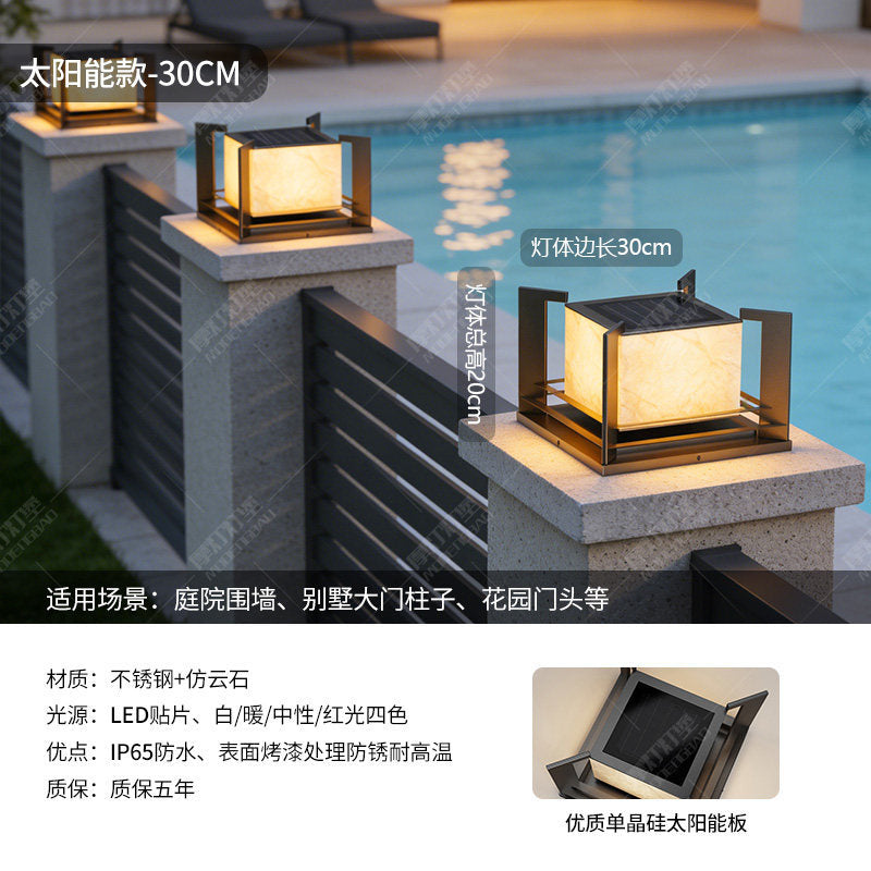 Solar powered pillar lights for villas, entryway doors, premium marble waterproof column lights, diy home construction wall post lights