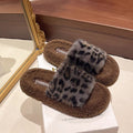Thick sole leopard print fur slippers for women outwear2025fall and winternew arrivalpopularpopular soft bottom home one-line cotton slippers