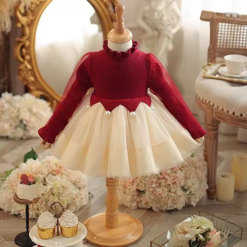 Girls' korean velvet sweater dress -  winter collection - one-piece fleece-lined, thickened, new princess christmas dress