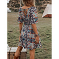 Aliexpress cross-border burizaya full-print butterfly sleeve dress with waist, vacation beach dress