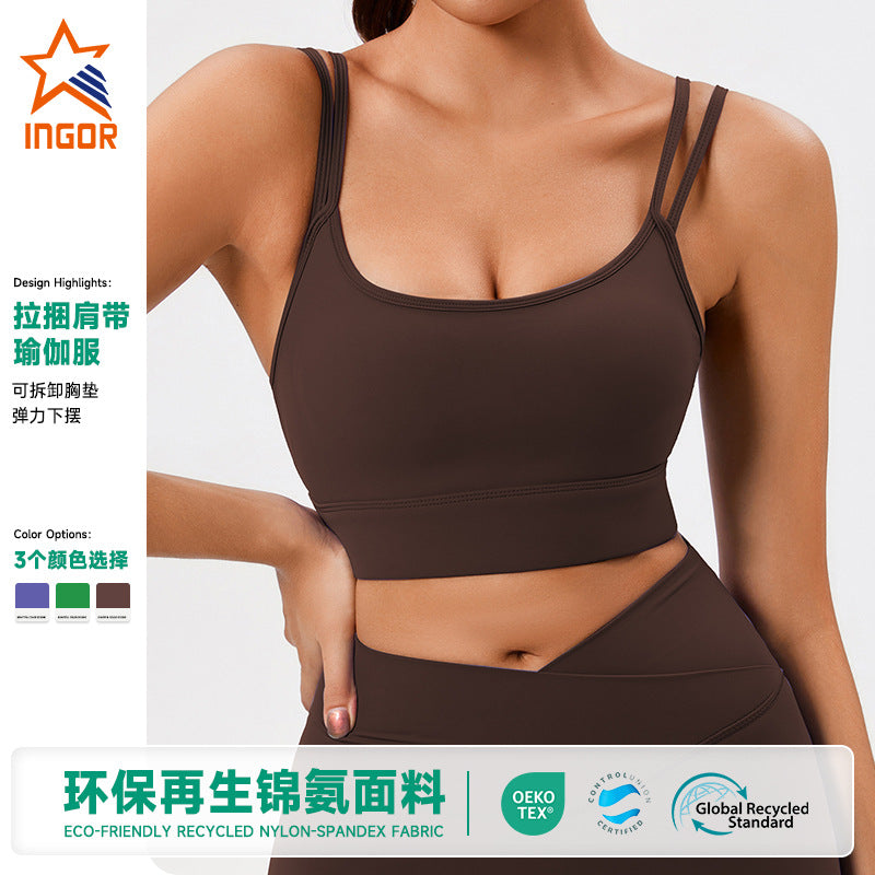 Nylon fabric shoulder sports vest tight back yoga bra running fitness intimates women's cross-border exclusive supply
