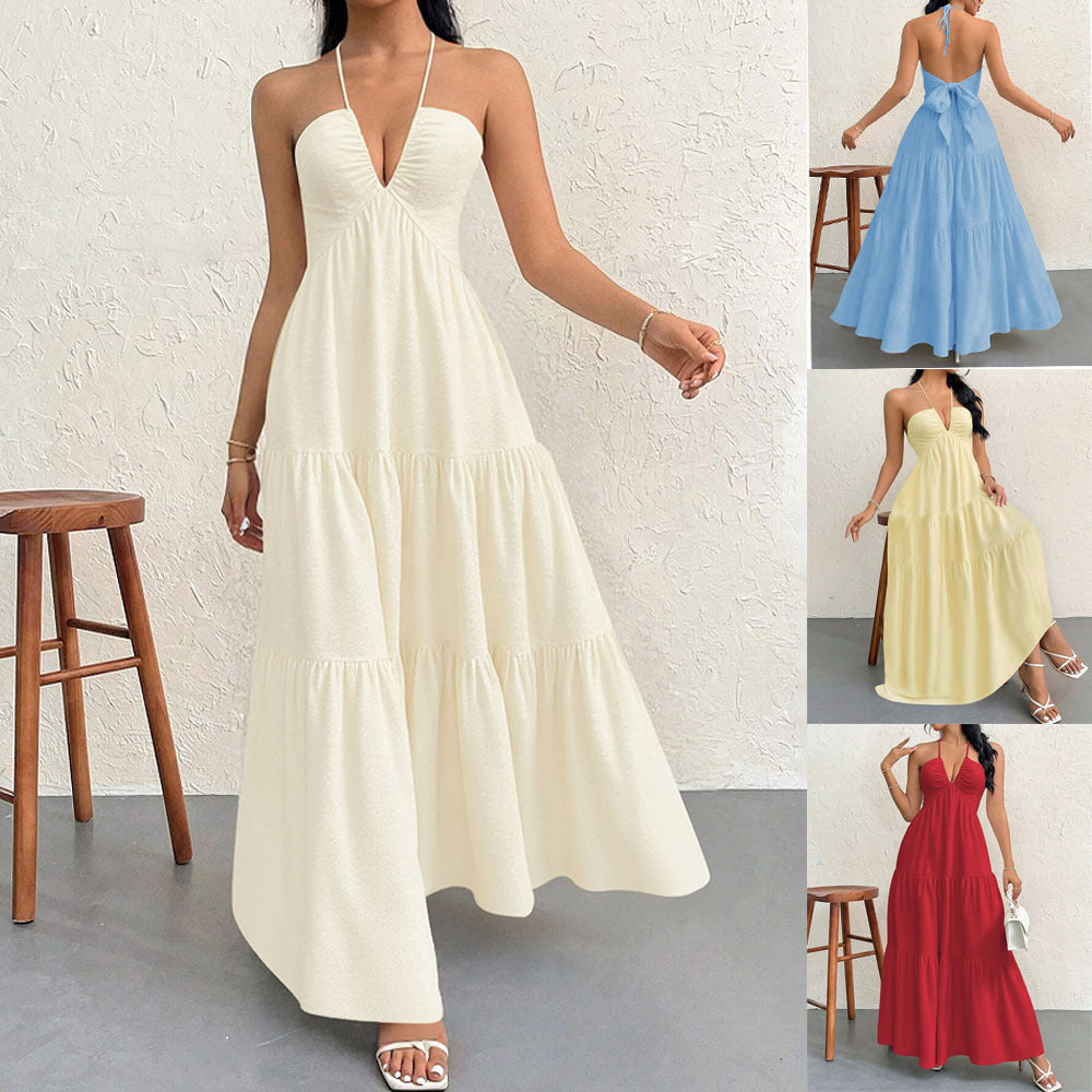 European and american cross-border women's beach vacation sexy elegant dress  summer new style spaghetti strap beach maxi dress
